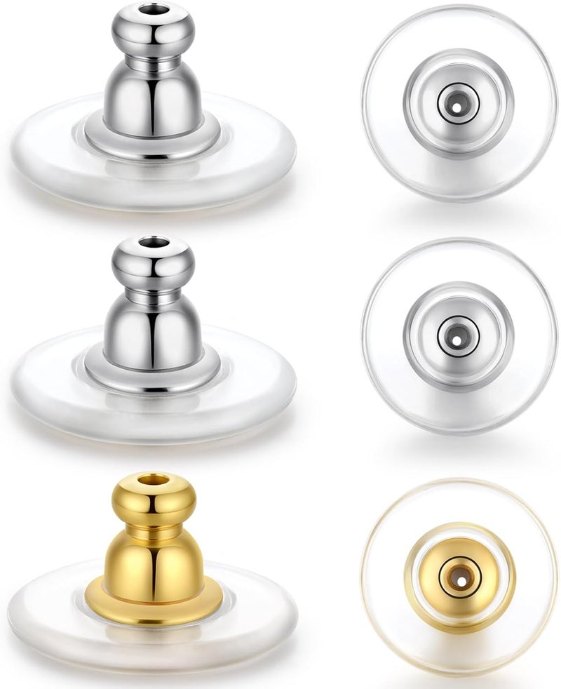 Formulen 6 PCS Big Earring Backs Replacements, 12mm/0.47 Inch Earring Backs for Big Studs/Droopy Heavy Earrings, Hypoallergenic Clear Comfortable for Women & Men 4 Silver & 2 Gold Color - Image 1